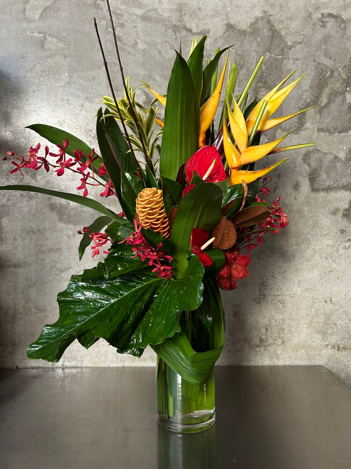 Miami tropical vase arrangement detail by James St Florist Brisbane