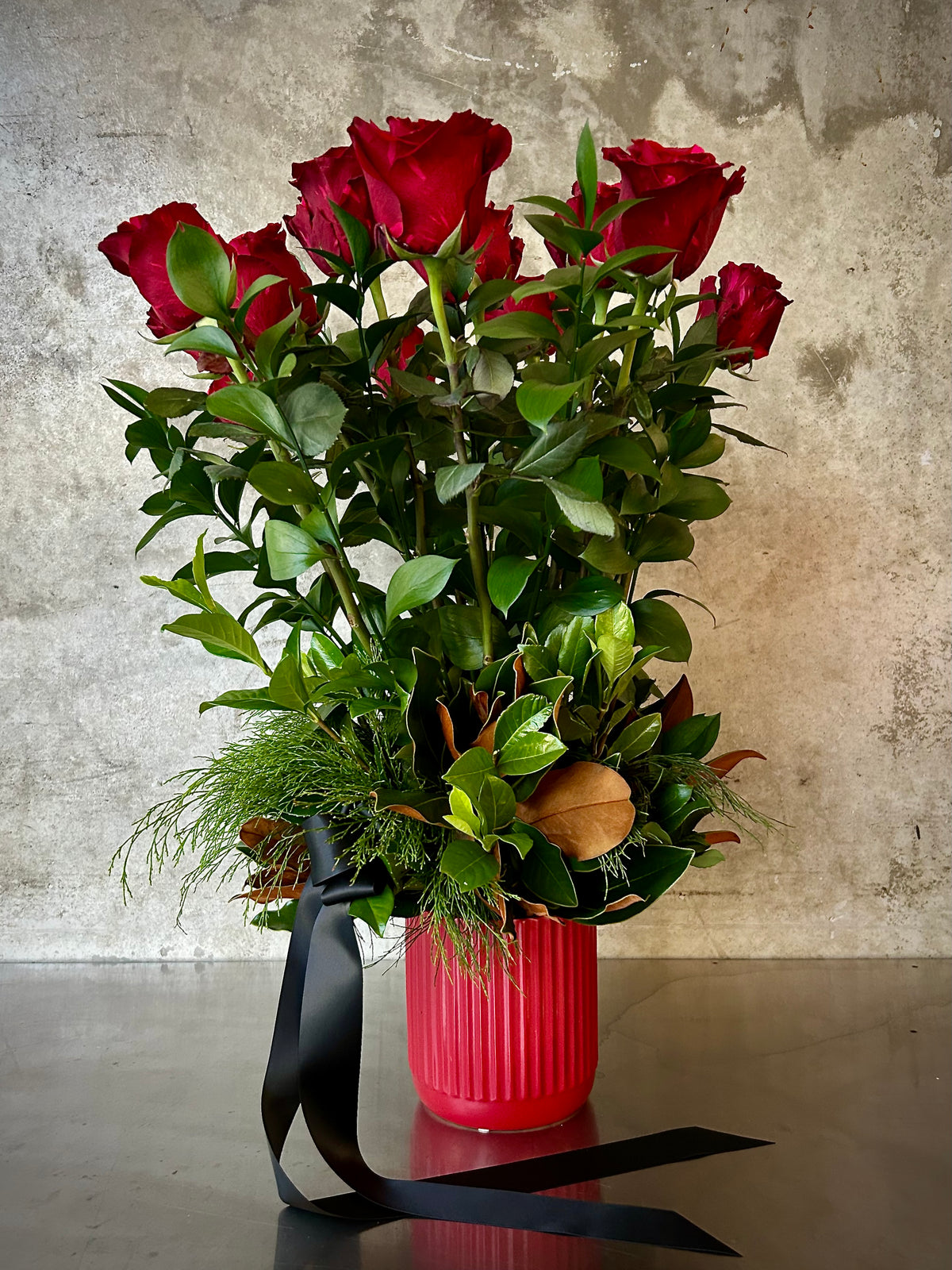 Seville red rose bouquet close up by James St Florist Brisbane